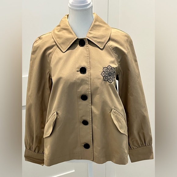 J Crew Factory Short Utility Trench Jacket in British Khaki embroidered size XS